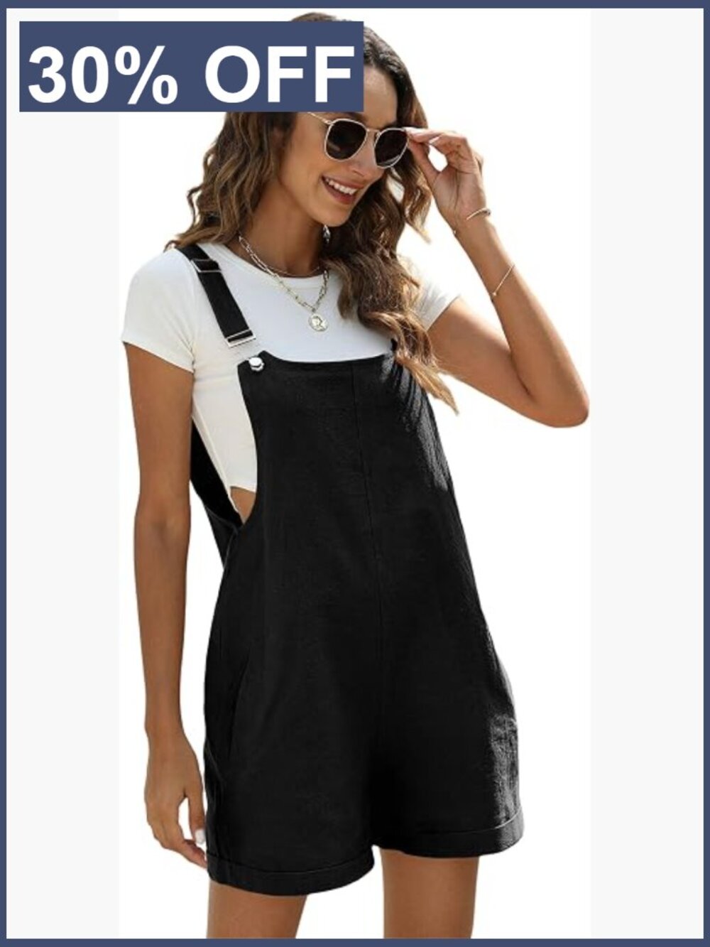Linen Blend Short Overalls Summer Romper with Pockets Adjustable Straps